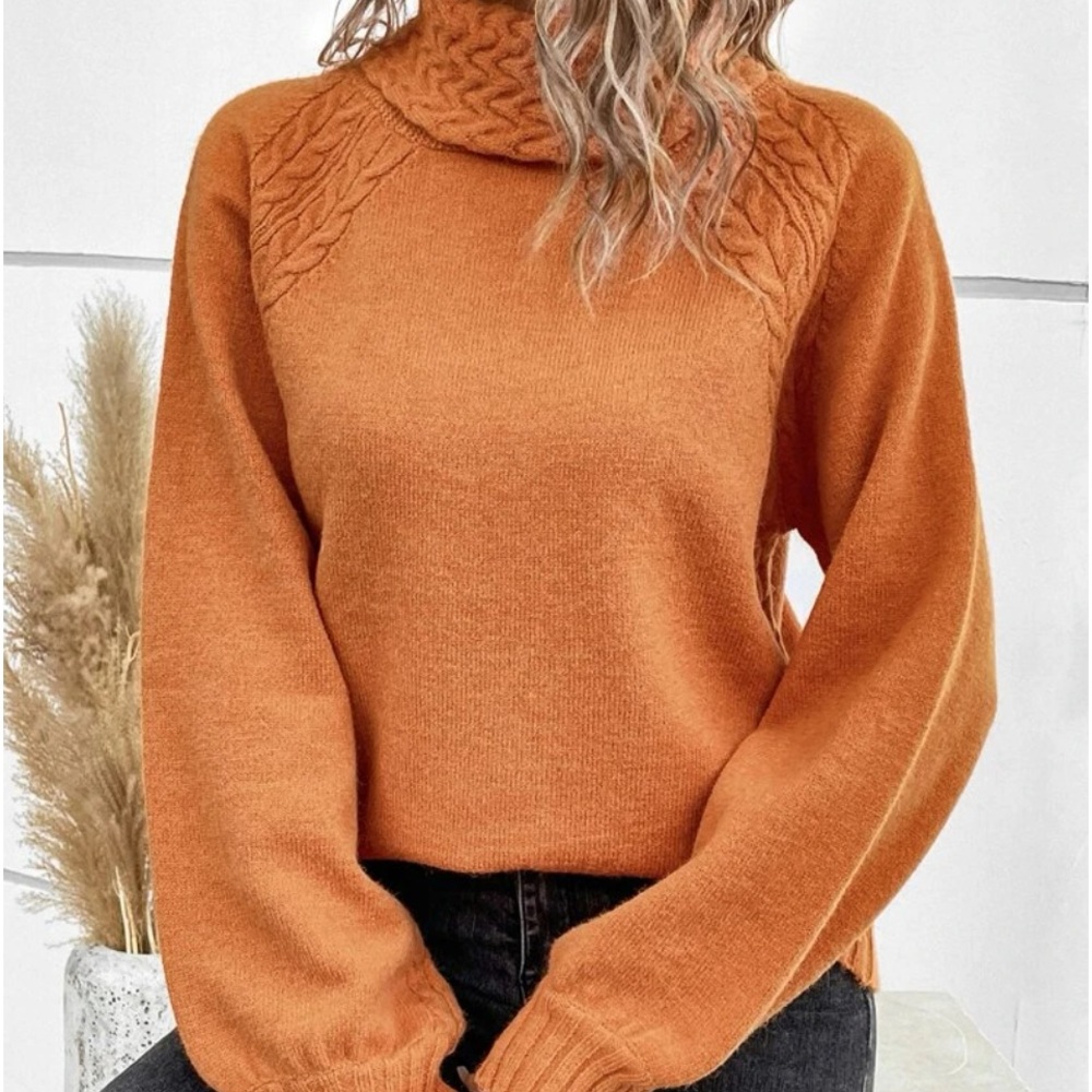 New orange cableknit turtleneck sweater - Picture 4 of 7